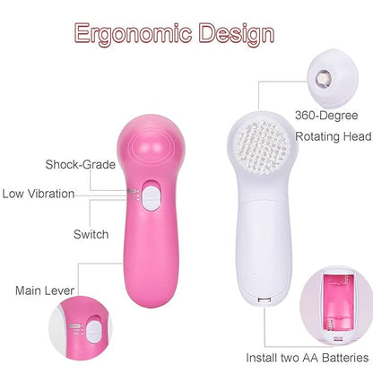 Facial Cleansing Brush 5 in 1 Portable Electric Facial Massager with 5 Spin Brush Heads for Acne, Blackheads, Dead Skin and All Skin Care and Acne Tool