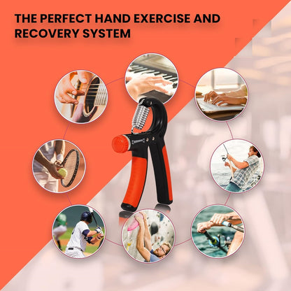 Premium Hand Grip Strengthener, Hand Exerciser Adjustable Resistance 10 To 40Kg, Grip Strength Trainer, Hand Gripper, Forearm Workout Training Equipment for Injury Recovery Athletes (Orange & Black)